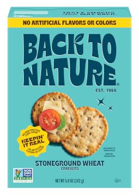 Back to Nature Stoneground Wheat Crackers, Non-GMO, Plant-Based Snack Cracker, Made with Whole Grains & Flax Seed, Snack Happy, 5oz Box