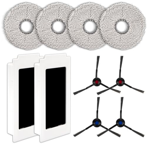 (10 Pieces) T30 Omni Replacement Parts for ECOVACS DEEBOT T30 Omni/ T30S/ T30S Combo/ T30 Pro Omni Robot Vacuum, Accessories Kit, 4 Mop Pads, 2 HEPA Filters, 4 Side Brushes