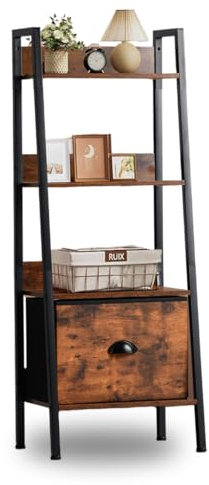 FurnitureR Scaffale scala a 4 livelli, libreria, portaoggetti con cassetti in tessuto non tessuto, per soggiorno, camera da letto, ufficio, mensole da giardino, altezza 110 cm, stile industriale,