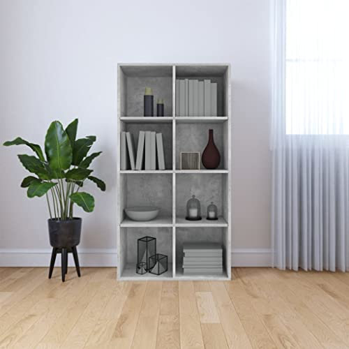 Rustic Grey Open Bookcase 4 Tier CD/DVD Display Cabinet Rack with 8 Cube Storage Horizontal and Vertical Adjustable for Home Office Apartment
