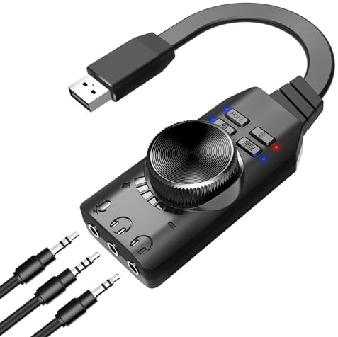 Usb To Audio Jack Usb Audio Interface Sound Card Headset Adapter | Virtual 7.1 Surround Sound for PC Linux Game Headset Headphone Speaker Laptop Computer PC Desktop Notebook