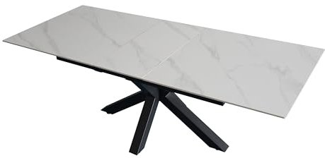 SAM Keramiktisch Millie | 180 x 90 cm | ausziehbar auf 220 cm | Farbe: weiß matt | Spider-Gestell Metall schwarz | pflegeleichter Esstisch/Esszimmertisch