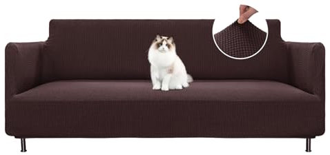 BellaHills Sofabezug 3 Sitzer(185-215cm), Stretch Sofa Überzug, Sofa Cover Mit Armlehnen, Braun
