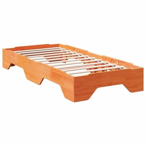 vidaXL Massivholzbett ohne Matratze Stapelbar Wachsbraun 80x200 cm, Bettrahmen, Bett, stapelbares Einzelbett, stapelbares Bett, Stapelbett