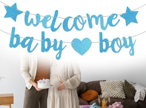 AOYEGIC Welcome Baby Banner,Herzlich Willkommen Zurück Girlande,Kindergeburtstag Dekoration Junge,für Babyparty,Zuhause Empfang,Baby Shower Home Deko(Blau)