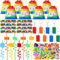 Toyssa Bausteine Party Mitgebsel Kindergeburtstag Gastgeschenke mit Kordelzugbeutel Strohhalme Schlüsselanhänger Schnapparmband, Give Aways Mitbringsel Kindergeburtstag für Kinder Jungen Mädchen