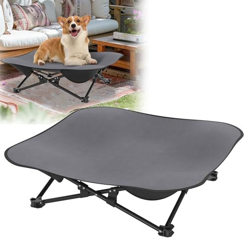 HENGMEI Hundebett Hundeliege Erhöhtes Hundehütte Haustierbett Haustierliege mit Eisenrahmen Katzenbett Schlafplatz für Indoor Outdoor Hundesofa, 87x87x33cm