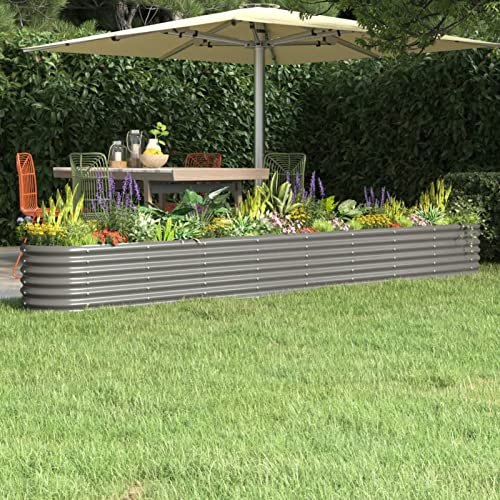 IKAYAA Jardinera Alta Exterior Arriate Rectangular Macetas Exterior Jardinera Metal para Cultivo de Plantas en Exterior Patio Terraza Gris 332 x 40 x 36 cm