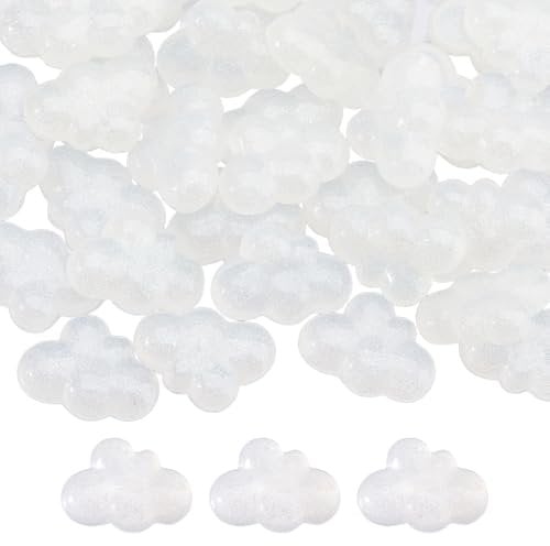 Hobbspring 50 Stück Mini Cabochons Aus Kunstharz Wolken Cabochon Weißer Regenbogen Schillernde Beschichtung Kunstharz Cabochons Für DIY Schmuck Haarnadeln Scrapbooking Verzierungen Für Handyhüllen