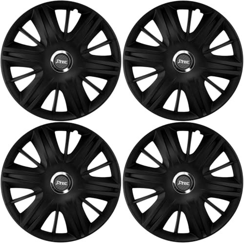 Premium Radkappen 16 Zoll in Schwarz-Silber-Matt mit Chromring - 4er Set Radzierblenden für Stahlfelgen – Radblenden für optimalen Felgenschutz (J-TEC/Schwarz-Matt+Chromring)