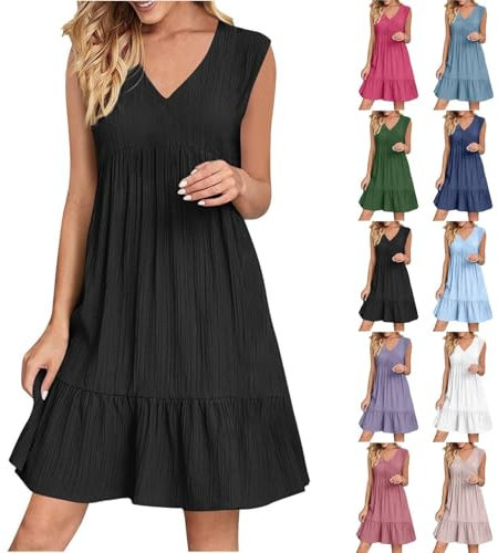 Meaunzyl Vestiti Estivi Donna Scollo A V Abito Corto Senza Maniche Vestito Ruffle Eleganti da Spiaggia Casual Abitos A Canotta Vestito Donna Elegante Mare da Spiaggia