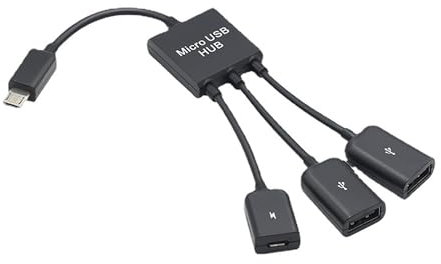 UNTERING Câble adaptateur OTG mâle vers femelle double USB 2.0 pour smartphone, clavier, tablette, 3 ports Micro-USB HUB