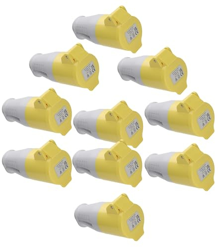 kenable Industrial Site Power Socket 110V 16A Rewireable IP44 Rated 2P+E Yellow Cable Mount Connector for Construction Workshop Tools - 10 Pack