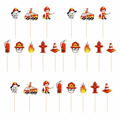 24 Stück Feuerwehr Geburtstag Deko Feuerwehr Motor Rettung Thema Dekoration Feuerwehrauto Kuchen Dekoration für Mottopartys Kindergeburtstage