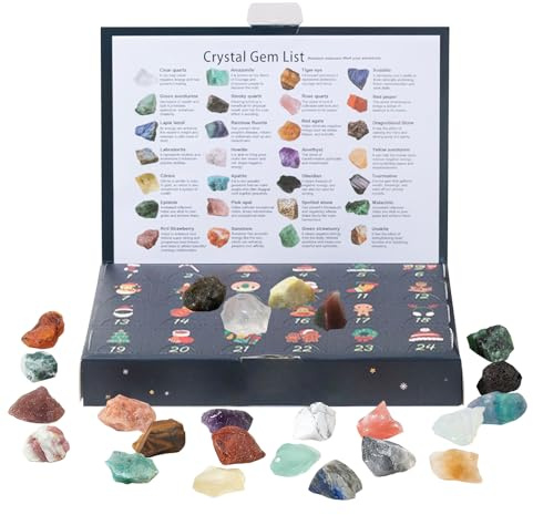 Zibeem Calendario de Navidad de Adviento, colección de minerales de roca 2025, colección de minerales de gema, colección de 24 días para mujeres, hombres, adolescentes, adultos, niños, niñas