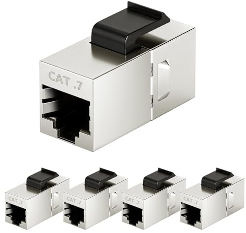OFFCUP Módulo Keystone, 5 Piezas Cat 7 Keystone Módulo Jack, Blindaje Conector RJ45, Aleación de Aluminio Acoplamiento Keystone Montaje, Adecuado para Paneles/Paneles de Pared Estándar (Negro)