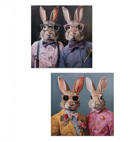 formano 2er Set Wandbilder Ostern Hase mit Brille 60 x 60 cm Moderne Tierkunst auf Leinwand - Osterhase - Stilvolle Wanddekoration für Wohnzimmer Schlafzimmer Büro