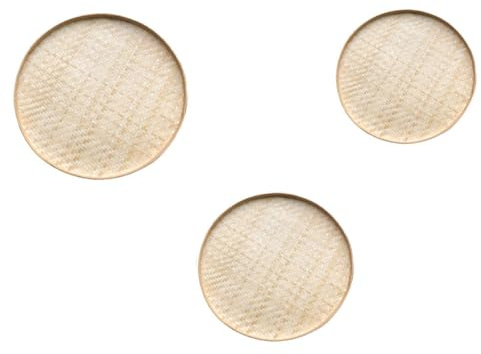 SHERCHPRY Plateau de Rangement en Bambou Tressé 3 Pièces Pelle Ronde Peinte, Panier Décoratif Multifonction pour Rangement Maison, Accessoires Peinture et Balayage