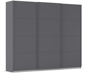 Rauch Möbel KULMBACH, Schwebetürenschrank, Grau metallic, Breite 271 cm | Kleiderschrank mit Schwebetüren, Schiebetüren, 3-türig, Zubehör Basic, für Schlafzimmer, Jugendzimmer, Garderobe, Flur