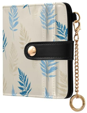 decor gift Women's Small Folding Wallet Fern Baby Blue Unique Everyday PU Leather Wallet for Women Girls
