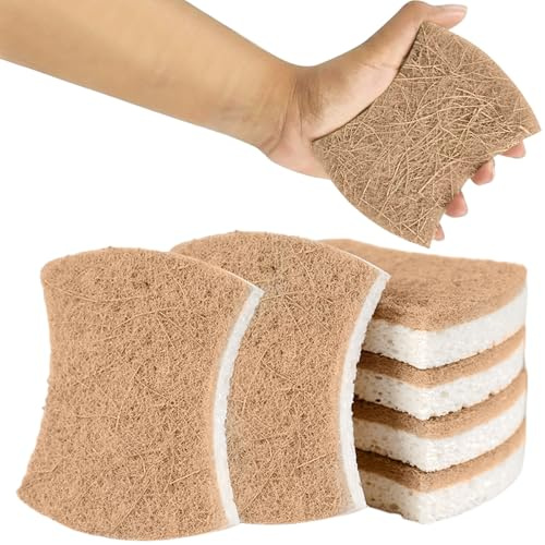 6 piezas esponja de cocina natural, estropajo ecologico, esponja de cocina biodegradable, esponja de cocina orgánica hecha de celulosa y coco, esponja de limpieza natural, esponja de cocina sostenible