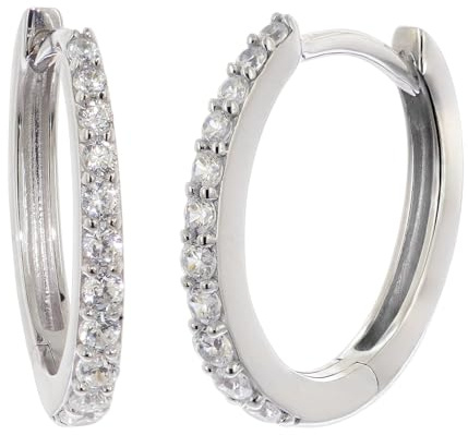 trendor Damen-Ohrringe 925 Silber Klapp-Creolen mit Zirkonia 14x13 mm 21693 | edler Ohrschmuck für Frauen, ovale Scharnier-Creolen aus rhodiniertem Sterlingsilber