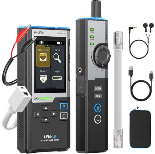 FNIRSI LPM-10A Network Cable Tester Kit for CAT5 CAT5e CAT6 RJ11 RJ45 | Wire Tracer & Cable Toner with Wiremap, PoE, NCV, Length, 10/100/1000M Test for Network Installation & Repair, Rechargeable
