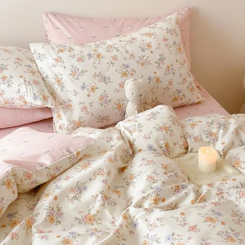 Freyamy Blumen Bettwäsche 155x220cm 2teilig Rosa Creme Bettwäsche-Set | Freyamy Blumen Bettwäsche 155x220cm 2teilig Rosa Creme Bettwäsche-Set