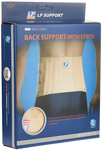 LP Neoprene Back Support with Stays, Back Brace for Back Support, Sports Injury Rehabilitation & Pain Relief, Biege - One Size