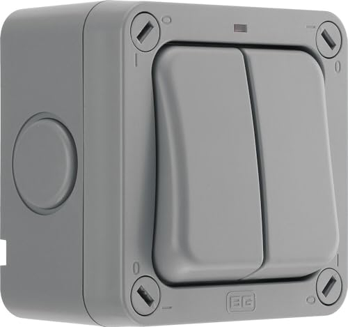 BG Electrical Outdoor Double Switch with LED Indicator, Weatherproof, Grey, Nexus Storm, 2-Way, 20A, IP66 Rated, WP42