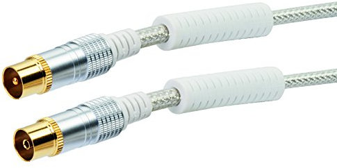 Schwaiger Premium Antennen Anschlusskabel 110 dB mit Ferritkern, 5,0m, transparent, IEC Stecker > IEC Buchse, 4-Fach Schirmung, 75 Ohm, digital, HDTV, DVB-C/DVB-T2