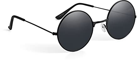 Komonee Lennon Style Black Flat Lens Round Retro Classic Sunglasses Vintage Hippy Tea Shades Unisex Steampunk UV400 Protection