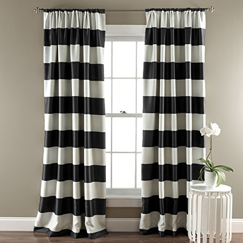 Lush Decor, Verdunklungsvorhänge, 213,4 x 132,1 cm, schwarz gestreift, lichtfilterndes Fensterpaneel-Set, 1 Paar