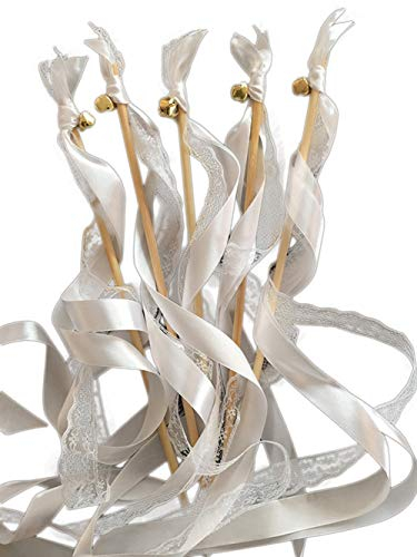 EinsSein 20x Wedding Wands Romantic weiss | perfekt für Spalier Hochzeit Stäbe | Standesamt Überraschung | Auszug Kirche und Standesamt | Glücksstäbe mit Glöckchen | mit Seifenblasen kombinieren