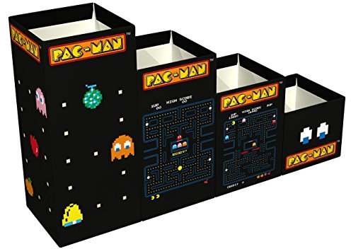Quo Vadis - Collection : Pac man - SET 4 POTS CRAYONS MAGNETIQUES POT A CRAYONS - Pour ranger ses stylos, règles, ciseaux - En métal - Résistant et durable - Partie