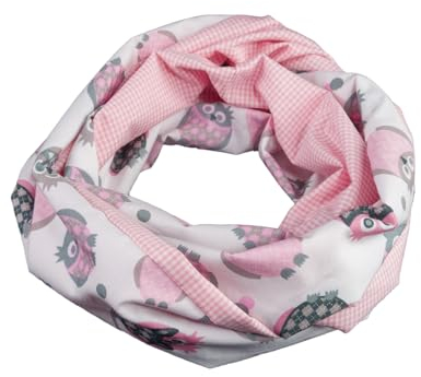 bettina bruder - Kinder-Loop Schlauchschal Eule Vichykaro weiß rosa grau - 100% Baumwolle