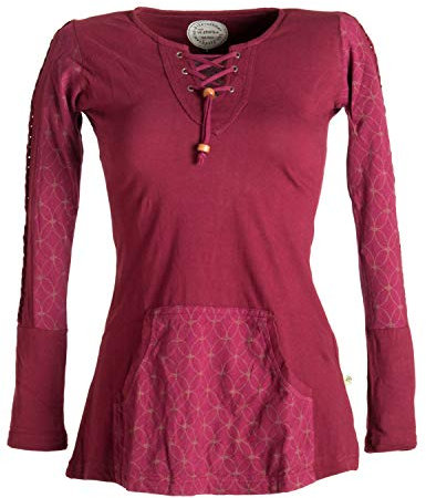 Vishes - Alternative Bekleidung - Bedrucktes Longshirt aus Baumwolle mit Kängurutasche dunkelrot 42-44