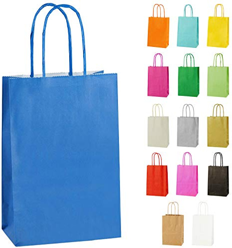 Thepaperbagstore 30 Blue x Small Paper Bags with Twist Handles 14x21x8cm | colour recyclable kraft, ideal for sweets, favours, gifts, weddings, birthdays, parties and events