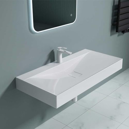 Durovin Bathrooms Luxurious Stone Resin Bathroom Basin - Wall Hung Or Countertop Mount Bathroom Sink - Concealed Waste - Width 1000mm