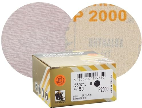 Indasa Rhynogrip HT Line 75mm 3 Sanding Discs P2000 Box of 50 Grip System - Heavy Duty Sanding/Sanding/Preparation/Fine Sanding/Sanding for Blending/Micro-Finishing/Rectifying