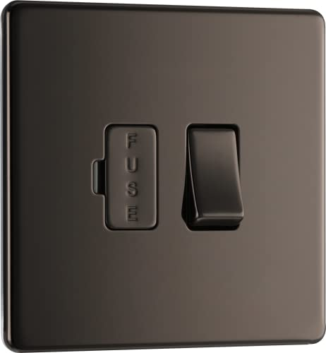 BG Electrical Switched Fused Connection Unit, Fused Spur Switch, Double Pole, Screwless Front Plate, Slim Profile, Premium Flatplate, Black Nickel, 13A, FBN50