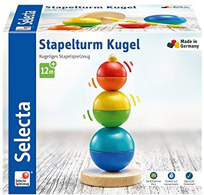 Selecta 62002 Stacking Tower Wooden Toy Kugel Stapelturm, Holzspielzeug, 16 cm, bunt, M