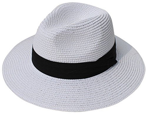 DRESHOW Femme Homme Chapeau de Paille Panama Chapeau Été Large Bord Chapeau de Soleil Anti-UV pour Plage Voyage Chapeau de Soleil