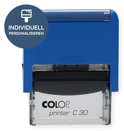 stempel-fabrik – Colop Printer C30 blau Custom Stempel mit Wunschtext personalisieren – Selbstfärbestempel als Namensstempel, Adressstempel, Firmenstempel & Co zu verwenden (47x18 mm | 5 Zeilen)