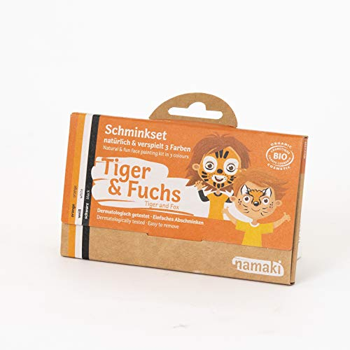 Namaki Kinderschminkset Tiger und Fuchs für bis zu 10 Anwendungen - Palette, Pulver, Orange, Weiß, Schwarz