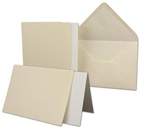 25x Karten-Set DIN B6-12 x 17 cm - 120 x 170 mm - Falt-Karten mit Brief-Umschlägen & Einlege-Blättern - Gerippte Struktur Oberfläche - Creme-Chamois - Vintage Einladungskarten