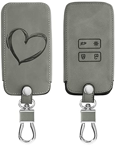 kwmobile Accessoire Clef de Voiture Compatible avec Renault Smart Key 4-Bouton (Keyless Go Uniquement) - Coque de Clé de Voiture en Nubuck - cœur Peint Gris