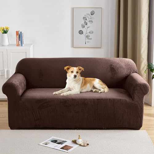 PETCUTE Sofabezüge Elastische 2 Sitzer Sofabezüge Dicke couchbezug Sofa Überwürfe Sofahusse Braun