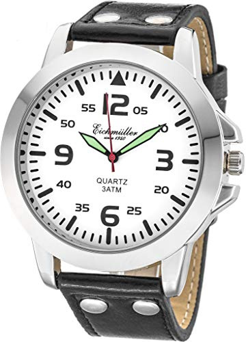 Eichmüller Herrenuhr RE1010 Weiss-schwarz Lederband 45 mm