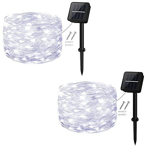 cshare Solar String Lights, 50 LEDs 2 Pack Powered Fairy Lights Outdoor 8 Modes 33 FT Solar Garden Lights,Waterproof for Yard,Pathway,Christmas Tree, Home, Wedding, Party Decorations(Cool White)